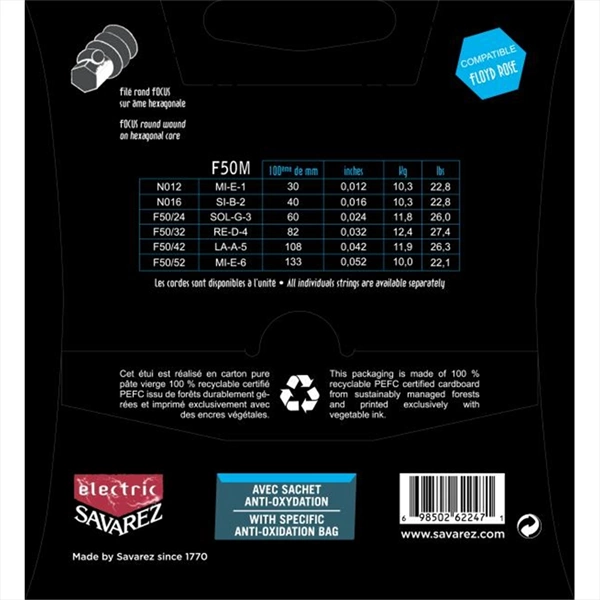 Savarez F50M Corde Focus per Chitarra Elettrica 12-52, Set/6