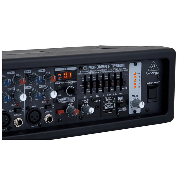 BEHRINGER PMP550M MIXER AMPLIFICATO 5 CANALI MIC LINE CON EFFETTI KLARK TEKNIK 500 WATT 7 BANDE