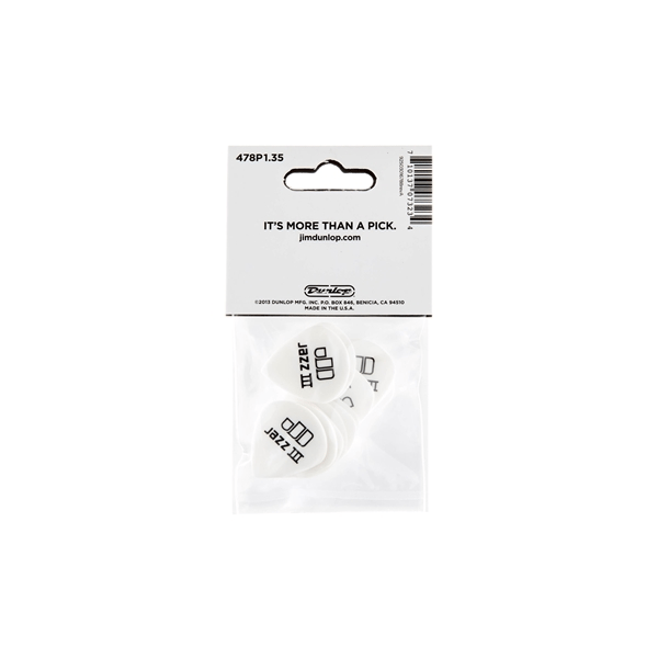 Dunlop 478P1.35 TORTEX WHITE JAZZ III, 135MM