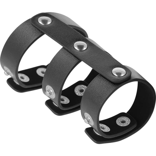DARKNESS™ – VERSTELLBARER DOPPEL-PENIS- UND HODENRING AUS LEDER