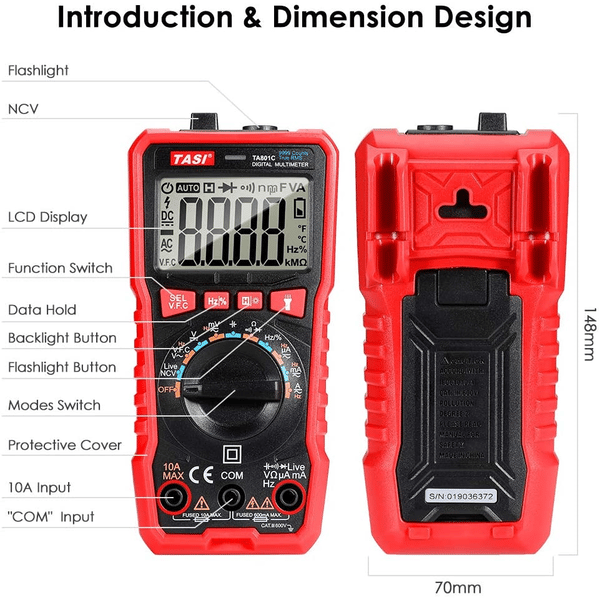 TASI TA801C MULTIMETRO DIGITALE AUTOMATICO LCD TESTER NCV TENSIONE CORRENTE ELETTRICA AC/DC