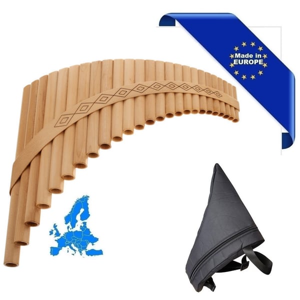 HORA FLAUTO DI PAN SOLIST TENORE IN SOL MADE IN EUROPE + BORSA 25 CANNE RE1-SOL4 IN ACERO FORMA CURVA ORNAMENTO INTAGLIATO