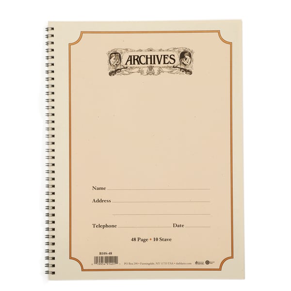 DADDARIO ORCHESTRAL IT B10S-48 QUADERNO PENTAGRAMMATO ARCHIVES CON RILEGATURA A SPIRALE, 10 PENTAGRAMMI, 48 PAGINE