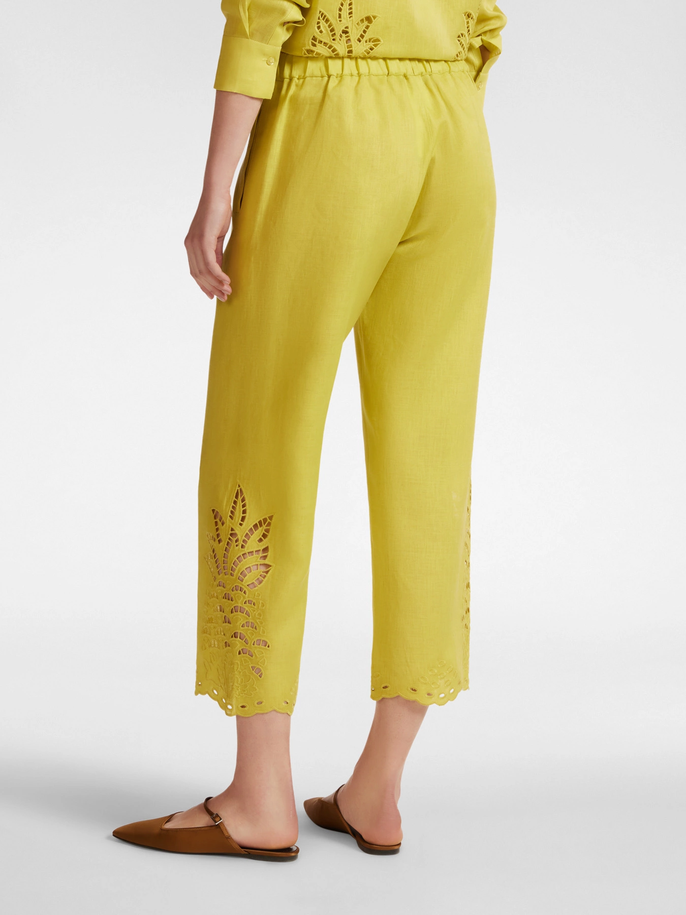 Pantaloni cropped in lino con ricamo trafori – Donna Elena Mirò