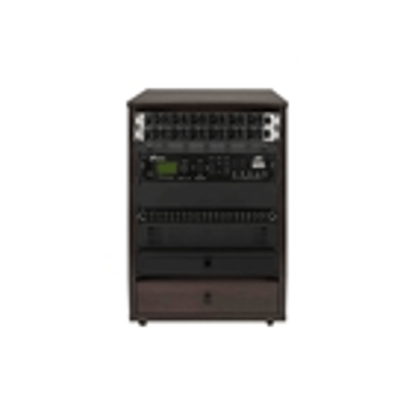 Gator Frameworks GFW-ELITESTUDIORK12-BRN Rack da studio inclinato 12 unità con finitura in noce scuro<br>