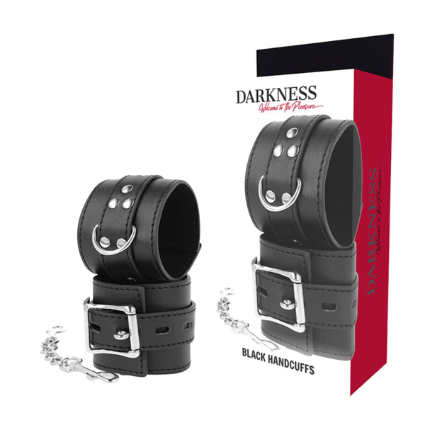 DARKNESS™- BLACK LEATHER HANDCUFFS