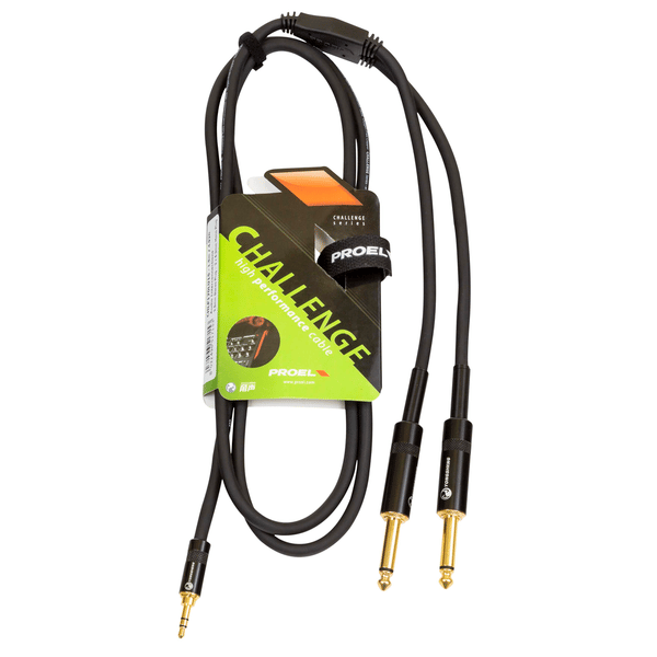 PROEL STAGE Cavo audio professionale "Y" con connessioni spina jack Stereo Yongsheng Ø 3.5 mm - 2 x spina jack Mono Ø 6.3 mm Yongsheng. Lunghezza: 1.5 metri. Colore disponibile: Nero. Altre lunghezze disponibili: visualizzare le specifiche tecniche
