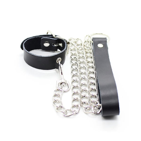 OHMAMA-Halsband für Penis und Ledergürtel mit Metallkette