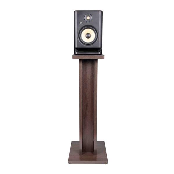 Gator Frameworks GFW-ELITESPKSTMN-BRN Coppia di supporti per monitor da studio in legno con finitura marrone scuro<br>