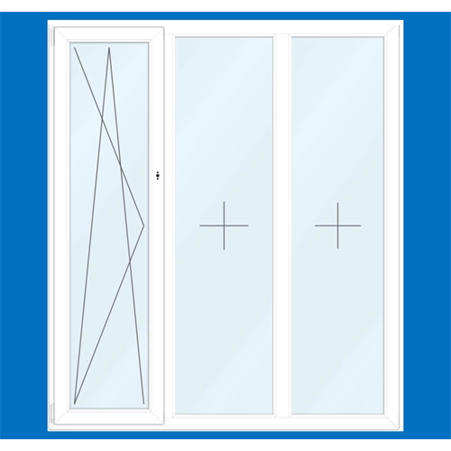 Portafinestre in PVC TERAPLAST-TP6000 | Sistema a 6 Camere con Isolamento Termico Superiore | 3 Ante.  Tipo di Apertura Sinistra apribile, centro e destra fissi