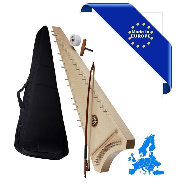HORA SALTERIO TENORE ( TENOR PSALTERY ) TOP ABETE FONDO FASCE ACERO 30 CORDE CON BORSA ARCHETTO PECE E CHIAVE ACCORDATURA DO4-FA6