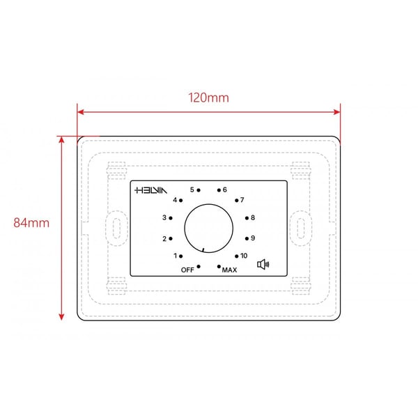 HELVIA Attenuatore di volume da 30W per diffusori a 70-100V, 11 posizioni + Off, con linea aux. e comando di allarme a 24V. Modello MURA 330