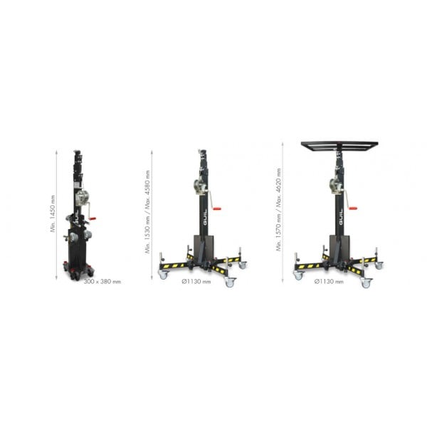 GUIL TORRE DI SOLLEVAMENTO TELESCOPICA COMPATTA PORTATA 125KG, ALT.MAX 4,56