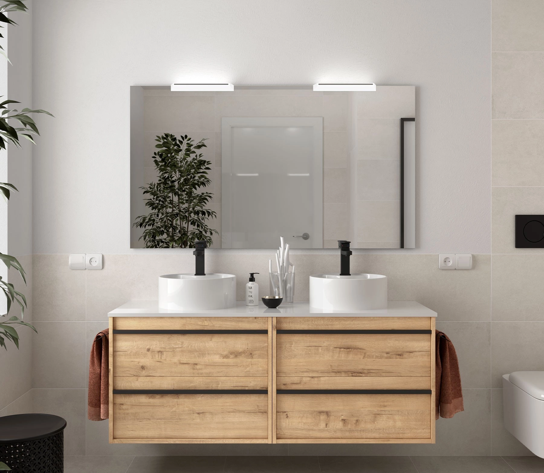 Mobile bagno sospeso rovere ostippo 2 cassetti con lavabo appoggio