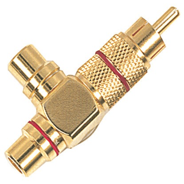 PROEL STAGE Adattatore professionale in metallo, contatti dorati: n. 2 prese RCA -&gt; spina RCA angolare a 90°.