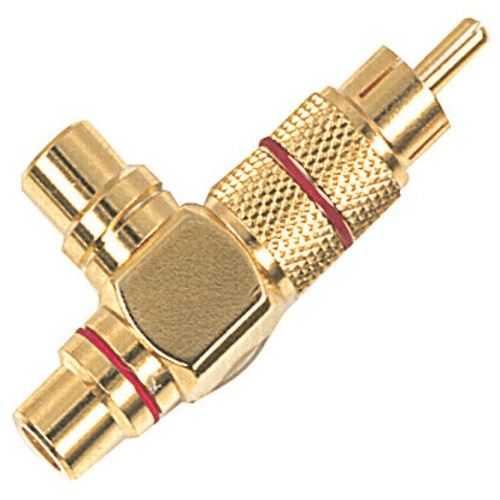 PROEL STAGE Adattatore professionale in metallo, contatti dorati: n. 2 prese RCA -> spina RCA angolare a 90°.
