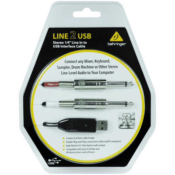 BEHRINGER LINE 2 USB INTERFACCIA AUDIO USB - 2 JACK 6.35MM 2 METRI 44.1/48 KHZ PER CHITARRA LINE2USB PLUG & PLAY PC MAC DAW