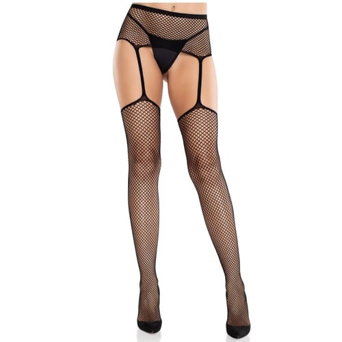 LEG AVENUE - BAS EN DENTELLE AVEC CROIX ET PORTE-JARRETELLES NOIR