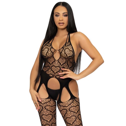 LEG AVENUE BODYSTOCKING DE ROSSO CON TIRANTES TALLA NICA - NEGRO