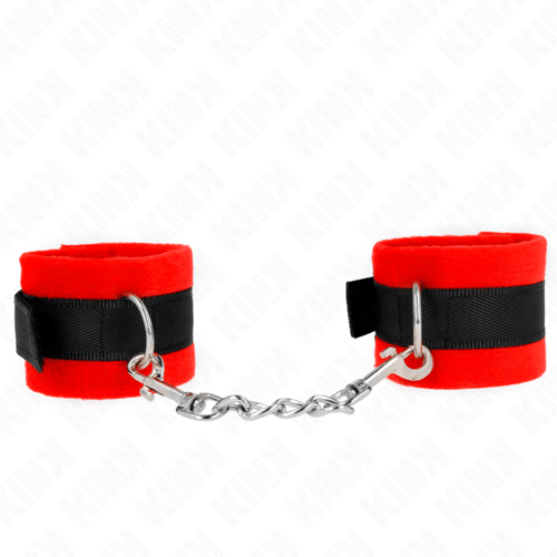 KINK WRIST RESTRAINT KINK - POLSINI IN PELLICCIA PER PRINCIPIANTI NERO-ROSSO 30 X 7 CM