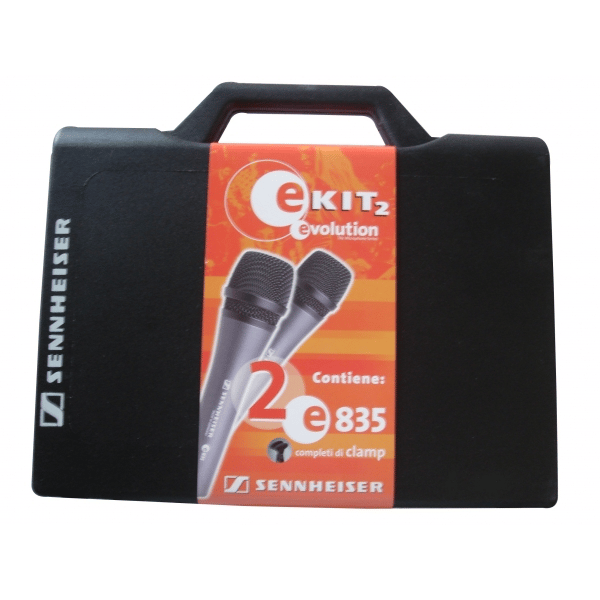 SENNHEISER E835 KIT 2 MICROFONI DINAMICI VOCE + 2 CLAMP + CUSTODIA RIGIDA