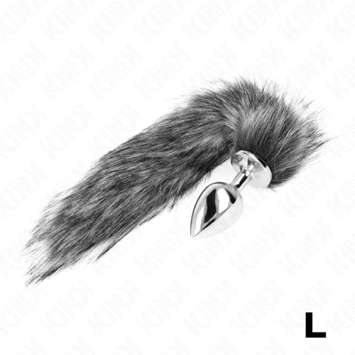 KINK PLEASURE PLUGS KINK - PLUG ANALE MISURA L 10 X 4 CM CON CODA SINTETICA 40 CM GRIGIO