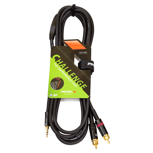 PROEL STAGE Cavo audio professionale "Y" con connessioni jack Stereo Ø 3.5 mm Yongsheng (cavo 16 cm) - 2 x spina RCA Yongsheng. Lunghezza: 10 metri. Colore disponibile: Nero. Altre lunghezze disponibili: visualizzare le specifiche tecniche