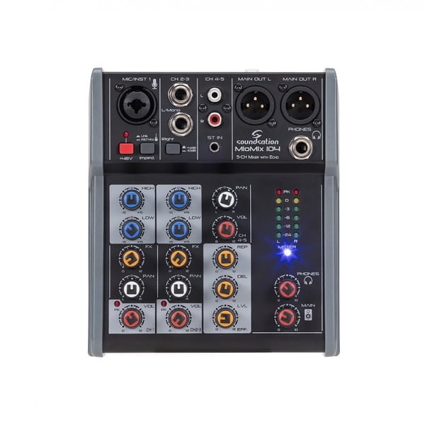 SOUNDSATION Mixer Audio Professionale a 5 Canali con Effetto Eco Digitale. Modello MIOMIX 104