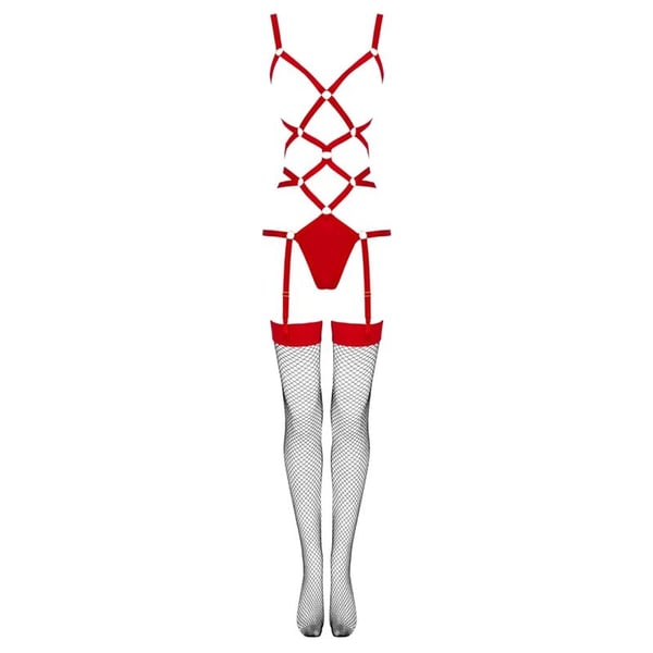 LIVCO CORSETTI FASHION - THIARA LC 20213 SET BODY + STOCKINGS RED L/XL