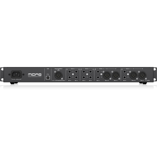 MIDAS HUB4 ALIMENTAZIONE REMOTA PER 4 MONITOR PERSONALI DP48 E DL8 STAGECONNECT AES50 IN THRU