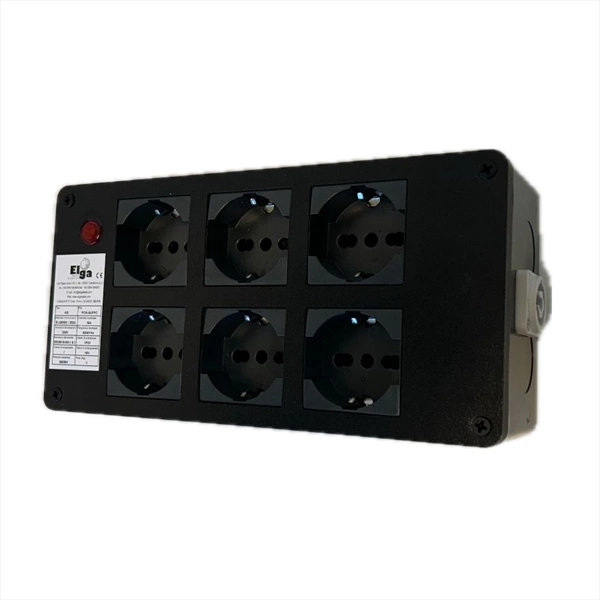 ELGA PCN-6UPPC POWERBOX PASSANTE NEUTRIK POWERCON IN BLU CON 6 PRESE UNEL 10A-16A-SHUKO RILANCIO OUT GRIGIO E SPIA DI RETE