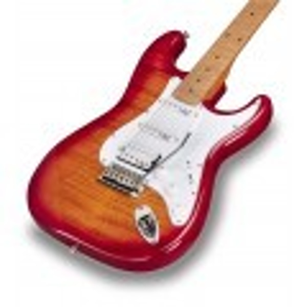 SOUNDSATION Chitarra elettrica double cutaway con 2 single coil + humbucker splittabile e meccaniche autobloccanti (equipaggiata Wilkinson, tastiera e manico in acero roasted, top fiammato). Modello RIDER-DELUXE-M ACSB