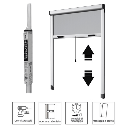 Zanzariera Verticale A Molla Con Freno In KIT DA TAGLIO Colore Bianco RAL 9010