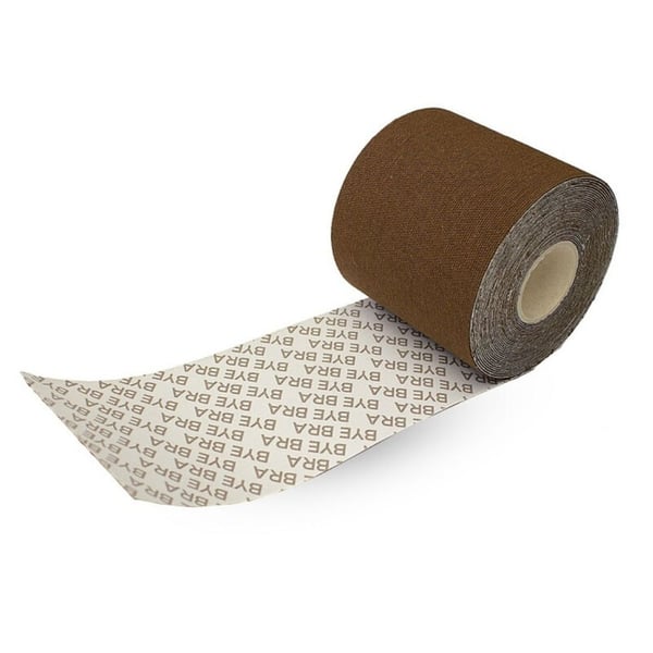 BYE BRA BODY TAPE 5M X 6.5 CM + 3 PAIRS OF SATIN NIPPLE COVERS DARK BROWN