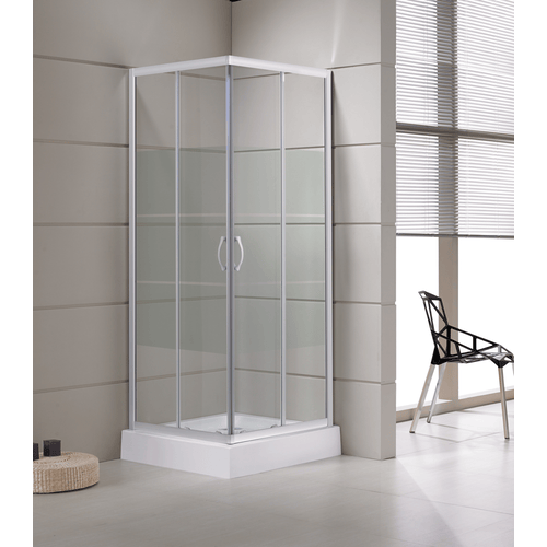 Box Doccia Angolare Vetro Serigrafato Temperato Anticalcare 4 MM Telaio in Alluminio Bianco