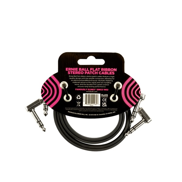 Ernie Ball 6406 Flat Ribbon Stereo Patch Cable 60,96cm 2-Pk