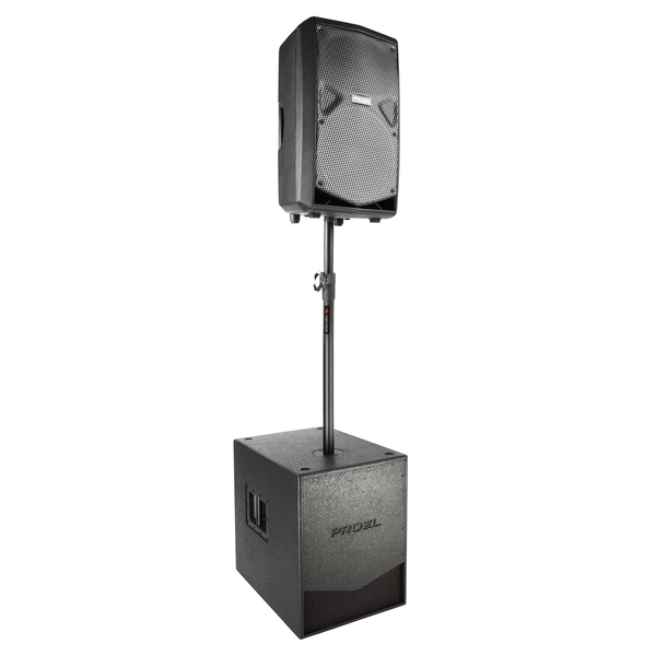 PROEL STAGE Supporto distanziatore cassa-subwoofer regolabile in acciaio con terminali Ø 35 mm.