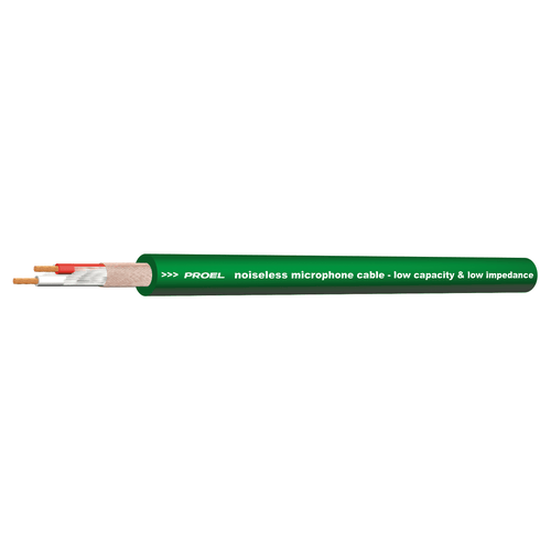 PROEL STAGE Cavo bilanciato professionale per microfono con guaina esterna flessibile - O.F.C. (Oxygen Free Copper - Sezione 2 x 0,22 mm2). Colore verde.