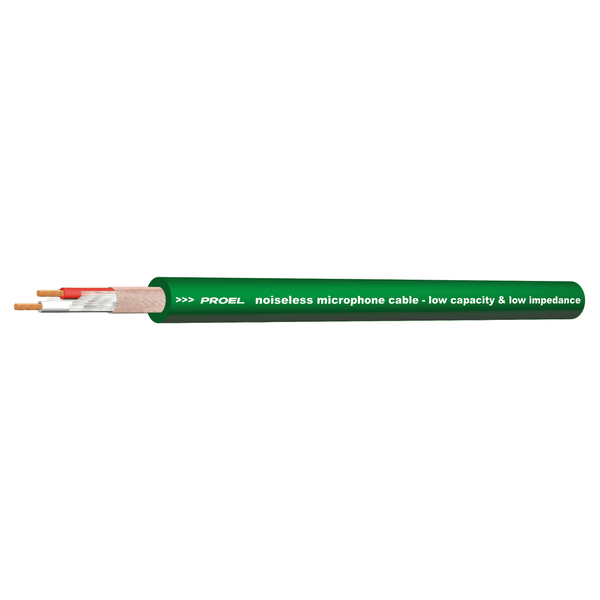 PROEL STAGE Cavo bilanciato professionale per microfono con guaina esterna flessibile - O.F.C. (Oxygen Free Copper - Sezione 2 x 0,22 mm2). Colore verde.