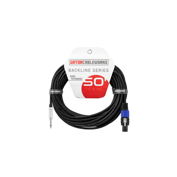 Gator Cableworks GCWB-SPK-50-1TL Cavo speaker jack TS dritto/speakon 15 m Serie Backline