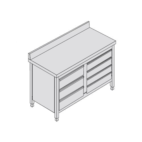 Cassettiera 100x70x85 acciaio inox 304 alzatina 7 cassetti ristorante RS5880