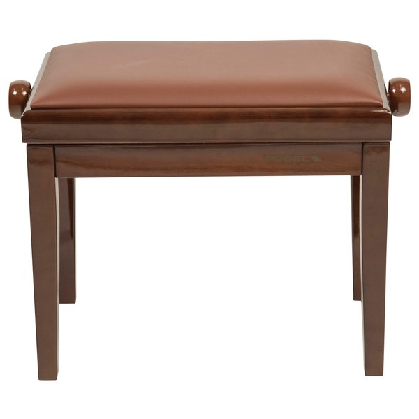 PROEL STAGE Panca professionale regolabile in legno per piano ed organo. Telaio Noce lucido. Cuscino imbottito con rivestimento in similpelle marrone.