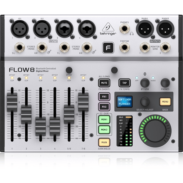 BEHRINGER FLOW 8 MIXER DIGITALE 8 INGRESSI AUDIO BLUETOOTH CONTROLLO APP 2 PROCESSORI EFFETTI USB