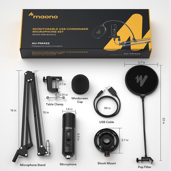 MAONO Set microfono a condensatore USB monitorabile AU-PM422