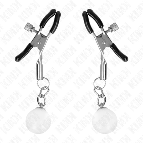 KINK - MORSETTI PER CAPEZZOLI PERLINE DI VETRO ARGENTO 6 CM