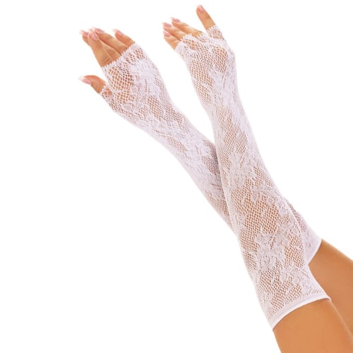LEG AVENUE HOSIERY LEG AVENUE - GUANTI SENZA DITA IN RETE FLOREALE BIANCO