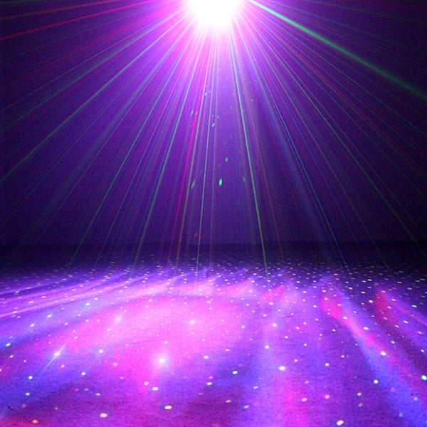 EXTREME WATER WAVE DOPPIO EFFETTO LUCE LED RGB 3x3w INDOOR + LASER RG STELLE GALASSIE + TELECOMANDO REMOTO
