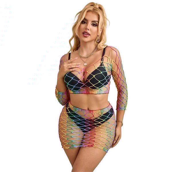 SUBBLIME - 952440 BODYSTOCKING DE REJILLA 2 PIEZAS MANGA LARGA ARCOIRIS TALLA ÚNICA
