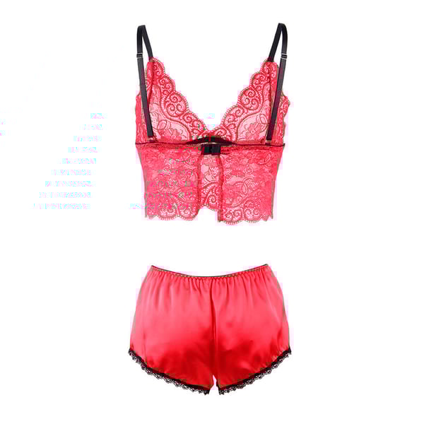 SUBBLIME - 953904 CHEMISIER DE NUIT EN SOIE ET DENTELLE + CULOTTE ROUGE L/XL