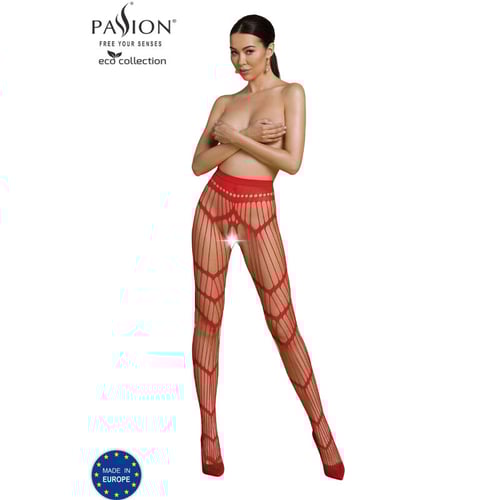 PASSION WOMAN GARTER &amp; STOCK PASSION - COLLEZIONE ECO BODYSTOCKING ECO S006 ROSSO